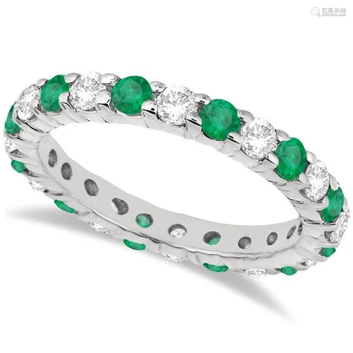 Eternity Diamond and Emerald Ring Band 14k White Gold 2