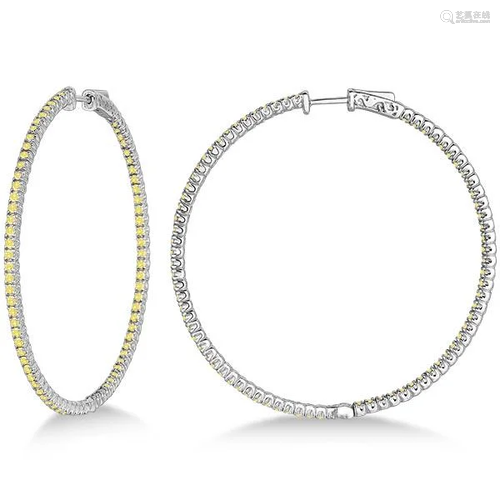 X-Large Yellow Canary Diamond Hoop Earrings 14k White G