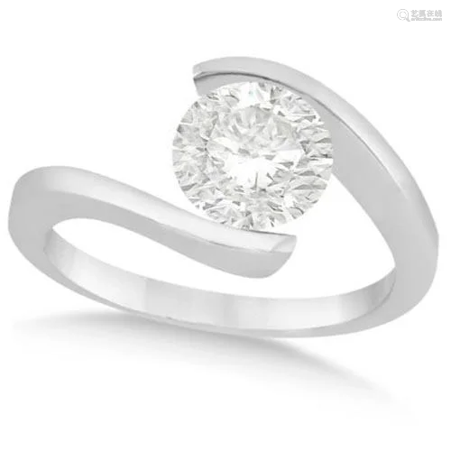 Tension Set Solitaire Diamond Engagement Ring 14k White