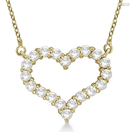 Open Heart Diamond Pendant Necklace 14k Yellow Gold 3.1