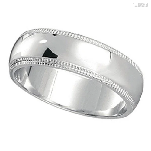 Mens Wedding Band Dome Comfort-Fit Milgrain 950 Platinu