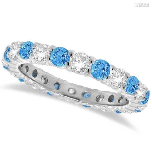 Blue Topaz and Diamond Eternity Ring Band 14k White Gol