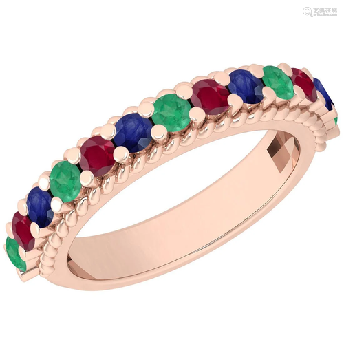 Certified 0.96 Ctw Multi Emerald,Ruby,Sapphire 14K Rose