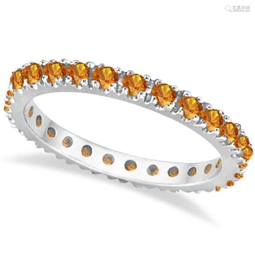 Citrine Eternity Stackable Ring Band 14K White Gold 0.7