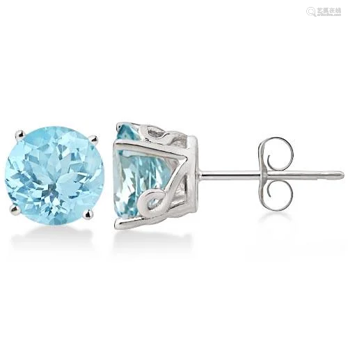 Antique style Art Deco Aquamarine Stud Earrings 14k Whi