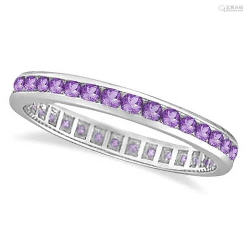 Amethyst Channel Set Eternity Ring Band 14k White Gold