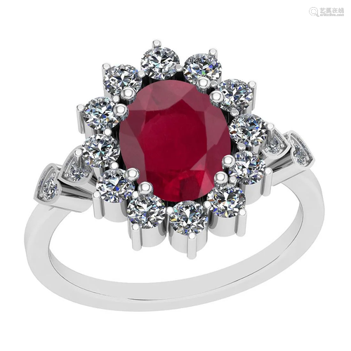 2.88 Ctw VS/SI1 Ruby And Diamond 14K White Gold Vintage