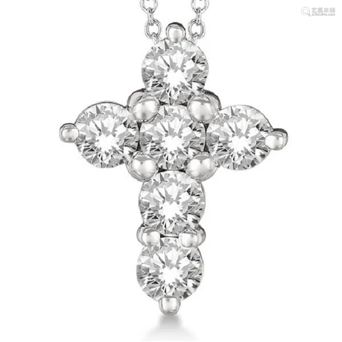 Prong Set Round Diamond Cross Pendant Necklace 14k Whit