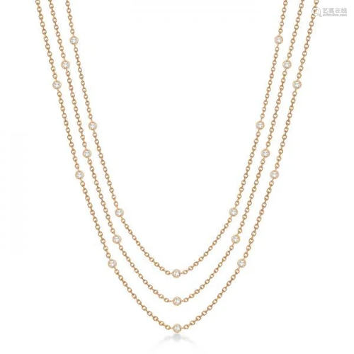 Three-Strand Diamond Station Necklace in 14k Rose Gold