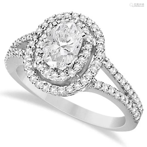 Double Halo Diamond and Moissanite Engagement Ring 14K