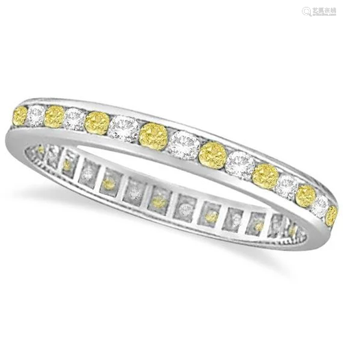 Channel-Set Yellow and White Diamond Eternity Ring 14k