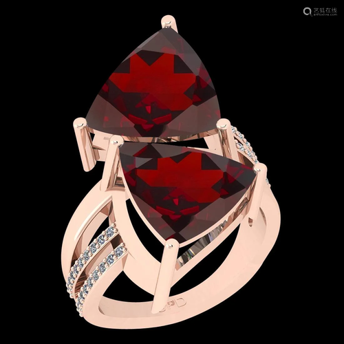 Certified 4.46 Ctw I2/I3 Garnet And Diamond 10K Rose Go