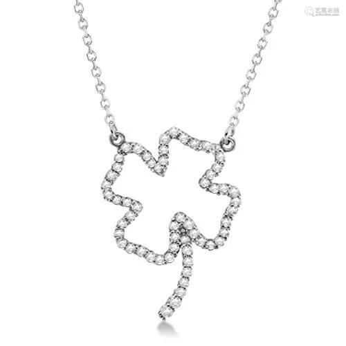 Four Leaf Clover Shaped Diamond Necklace 14K White Gold