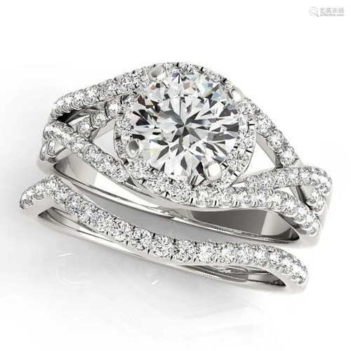 Twisted Halo Engagement Ring Bridal Set 14k White Gold