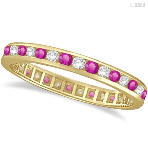 Pink Sapphire and Diamond Channel Set Eternity Band 14k