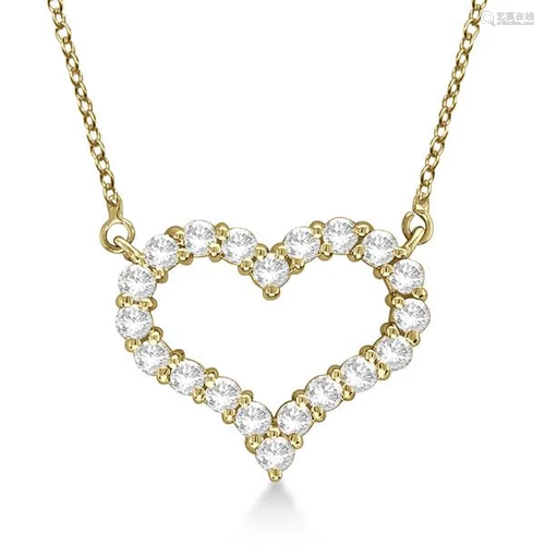 Open Heart Diamond Pendant Necklace 14k Yellow Gold 0.5