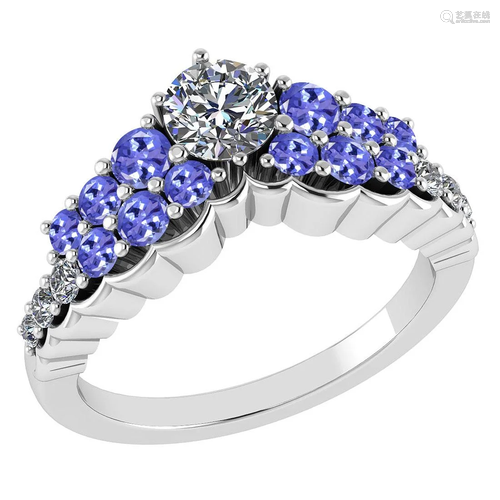 Certified 1.35 Ctw I2/I3 Tanzanite And Diamond 14K Whit