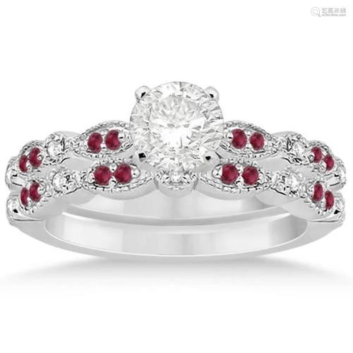 Ruby and Diamond Marquise Bridal Set 14k White Gold …