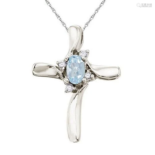 Aquamarine and Diamond Cross Necklace Pendant 14k…