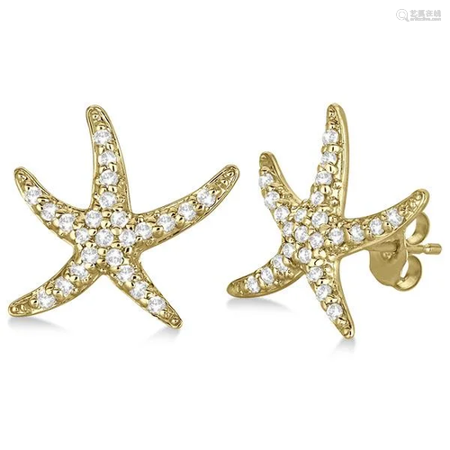 Diamond Starfish Earrings 14k Yellow Gold 0.50ctw