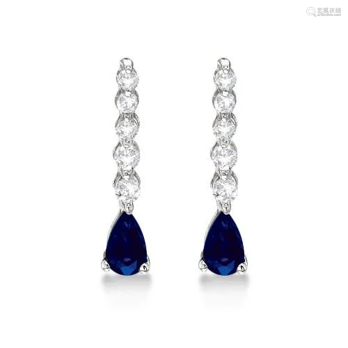 Pear Sapphire and Diamond Graduated Drop Earrings 14…