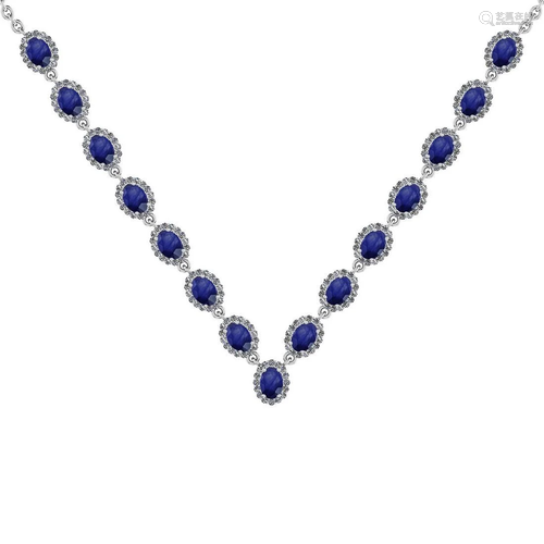 37.75 Ctw SI2/I1 Blue Sapphire And Diamond 14K White Go