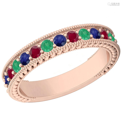 Certified 0.98 Ctw Multi Emerald,Ruby,Sapphire 14K Rose