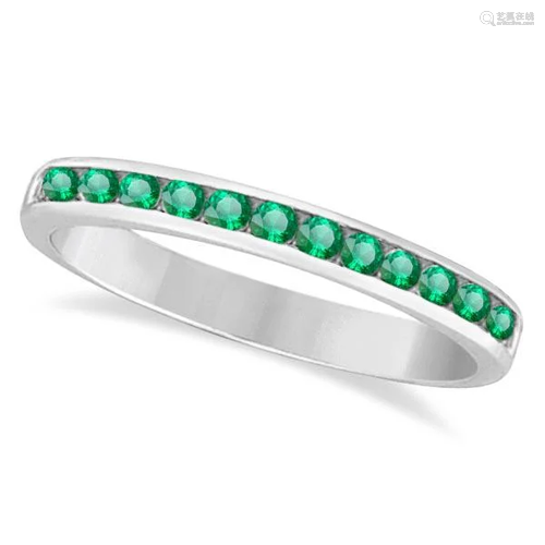 Channel-Set Emerald Band Stackable Ring 14k White Gold