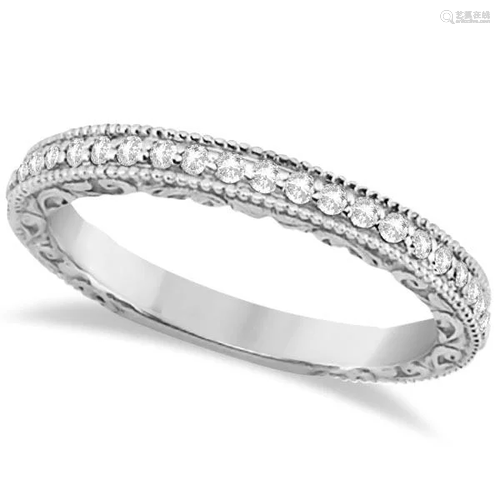 Milgrain and Filigree Diamond Wedding Band 14kt White G