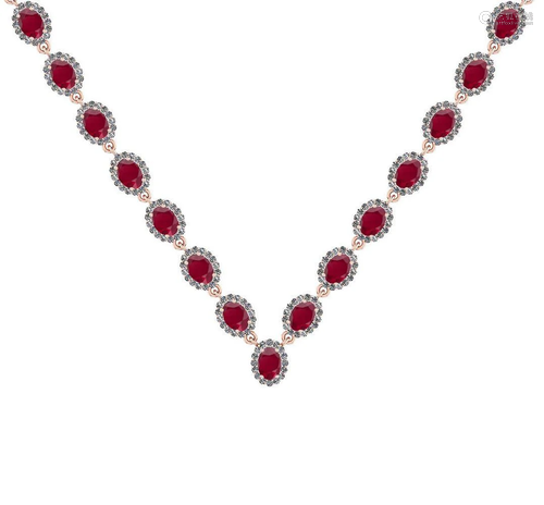 37.75 Ctw SI2/I1 Ruby And Diamond 14K Rose Gold Victori