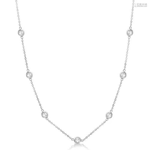 Diamond Station Necklace Bezel-Set 14K White Gold 0…