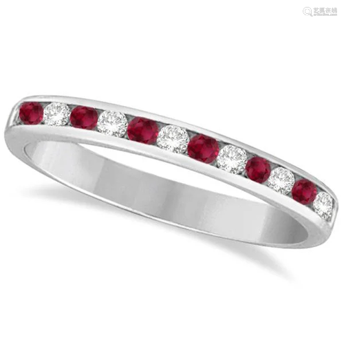 Ruby and Diamond Semi-Eternity Channel Ring 14k White G