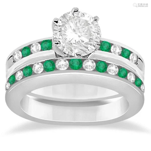 Semi-Eternity Emerald Gemstone Bridal Set Platinum 1.30