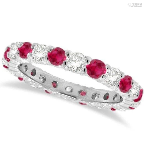 Ruby and Diamond Eternity Ring Band 14k White Gold 1.…