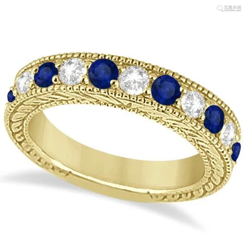 Antique style Diamond and Sapphire Wedding Ring Band 14