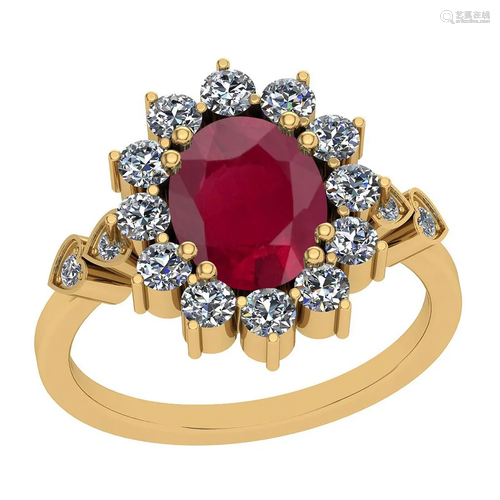 2.88 Ctw VS/SI1 Ruby And Diamond 14K Yellow Gold Vintag