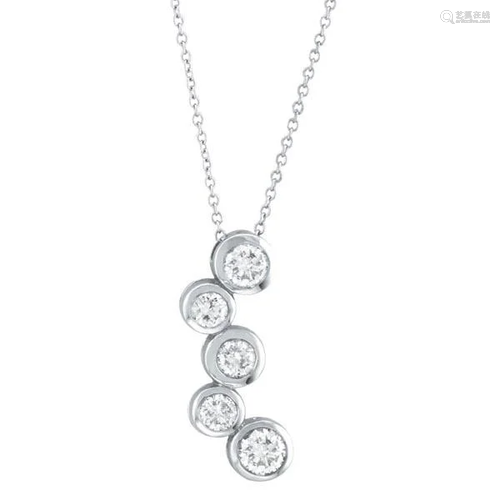 Bezel Set Five-Stone Diamond Pendant in 14k White Gold