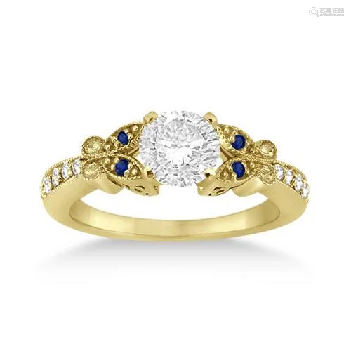 Butterfly Diamond and Sapphire Engagement Ring 14k Yell