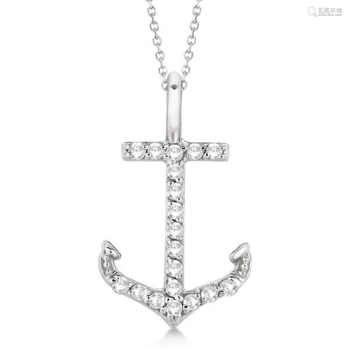 Anchor Diamond Pendant Necklace 14K White Gold 0.10ctw