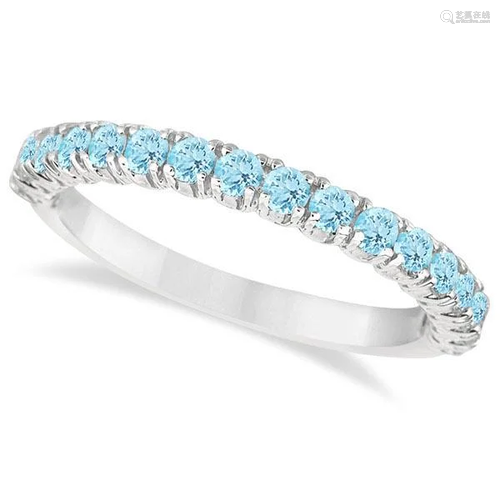 Half-Eternity Pave-set Aquamarine Stacking Ring 14k Whi