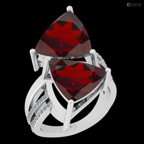 Certified 4.46 Ctw I2/I3 Garnet And Diamond 10K White G