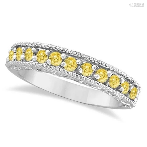 Fancy Yellow Canary Diamond Ring Band 14k White Gold 0