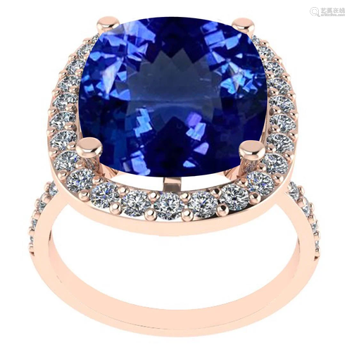 Certified 7.16 Ctw SI2/I1 Tanzanite And Diamond 14k Ros