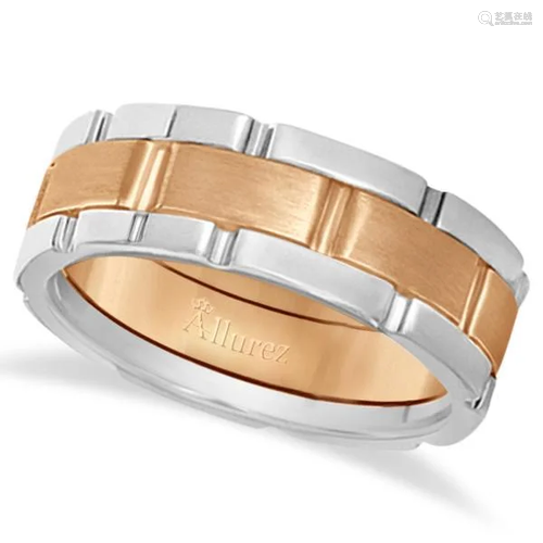 Comfort-Fit Two-Tone Wedding Band in 14k White and Rose