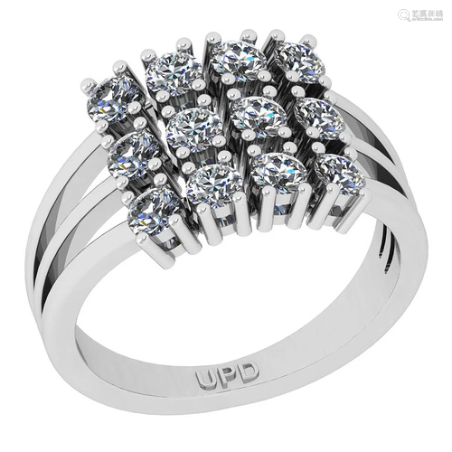 Certified 1.02 Ctw SI2/I1 Diamond 14K White Gold Cluste