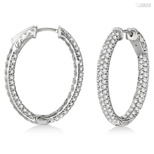 Pave-Set Inside-Outside Diamond Hoop Earrings 14k White