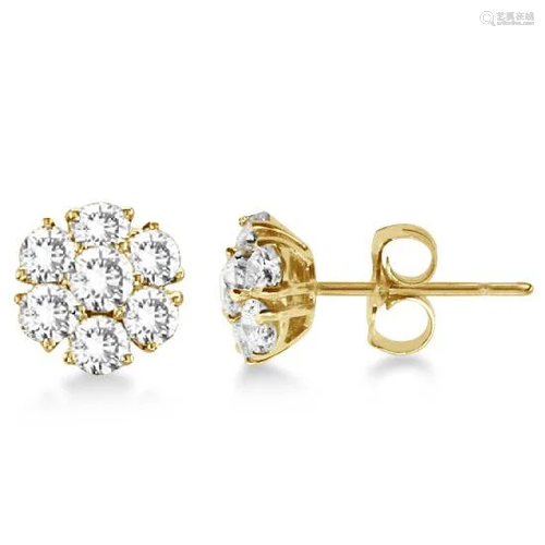 Diamond Flower Cluster Earrings in 14K Yellow Gold 3.00