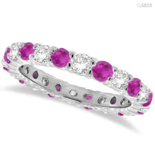 Pink Sapphire and Diamond Eternity Ring Band 14k White