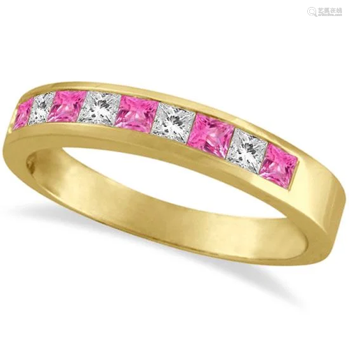 Princess Channel-Set Diamond and Pink Sapphire Ring Ban