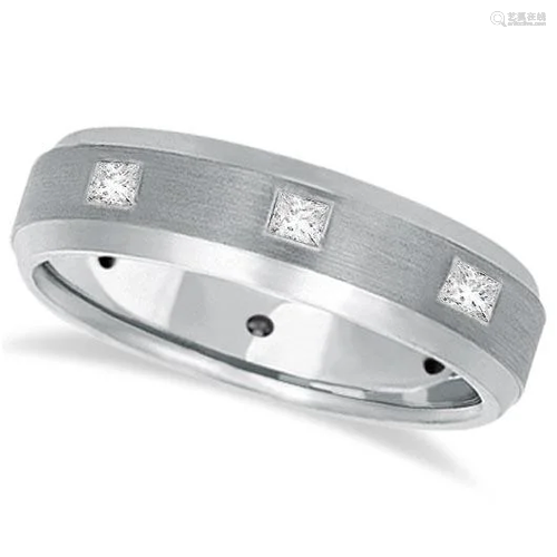 Princess-Cut Diamond Ring Wedding Band For Men 14k Whit